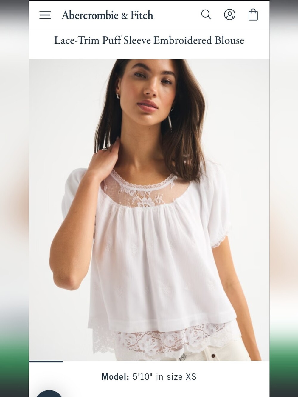 Abercrombie Lace-Trim Puff Sleeve Embroidered Blouse, S